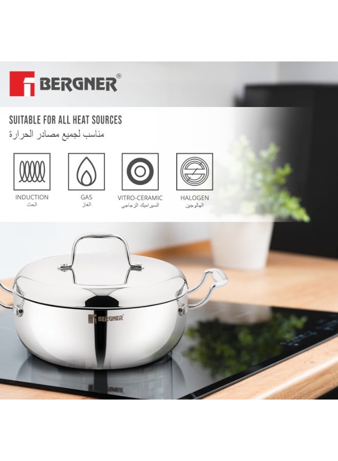 Bergner Argent Saira Saiba Triply Stainless Steel 3-Piece Cookware Set with 22cm (2.5L) Frypan, 22cm (3L) Casserole, Common Lid, Low-Oil Healthy Cooking, Even Heating, Induction & Gas Compatible - Image 5